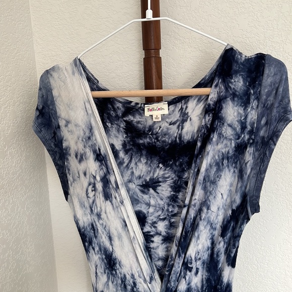 Blue and White Tie Dye Stretch Cotton Maxi Dress - Picture 2 of 5